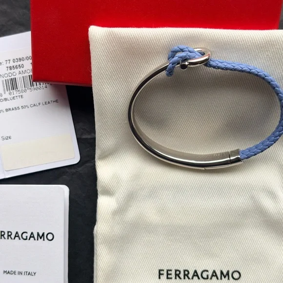 Salvatore Ferragamo Blue and Silver Men's Bracelet with engraved logo brand new